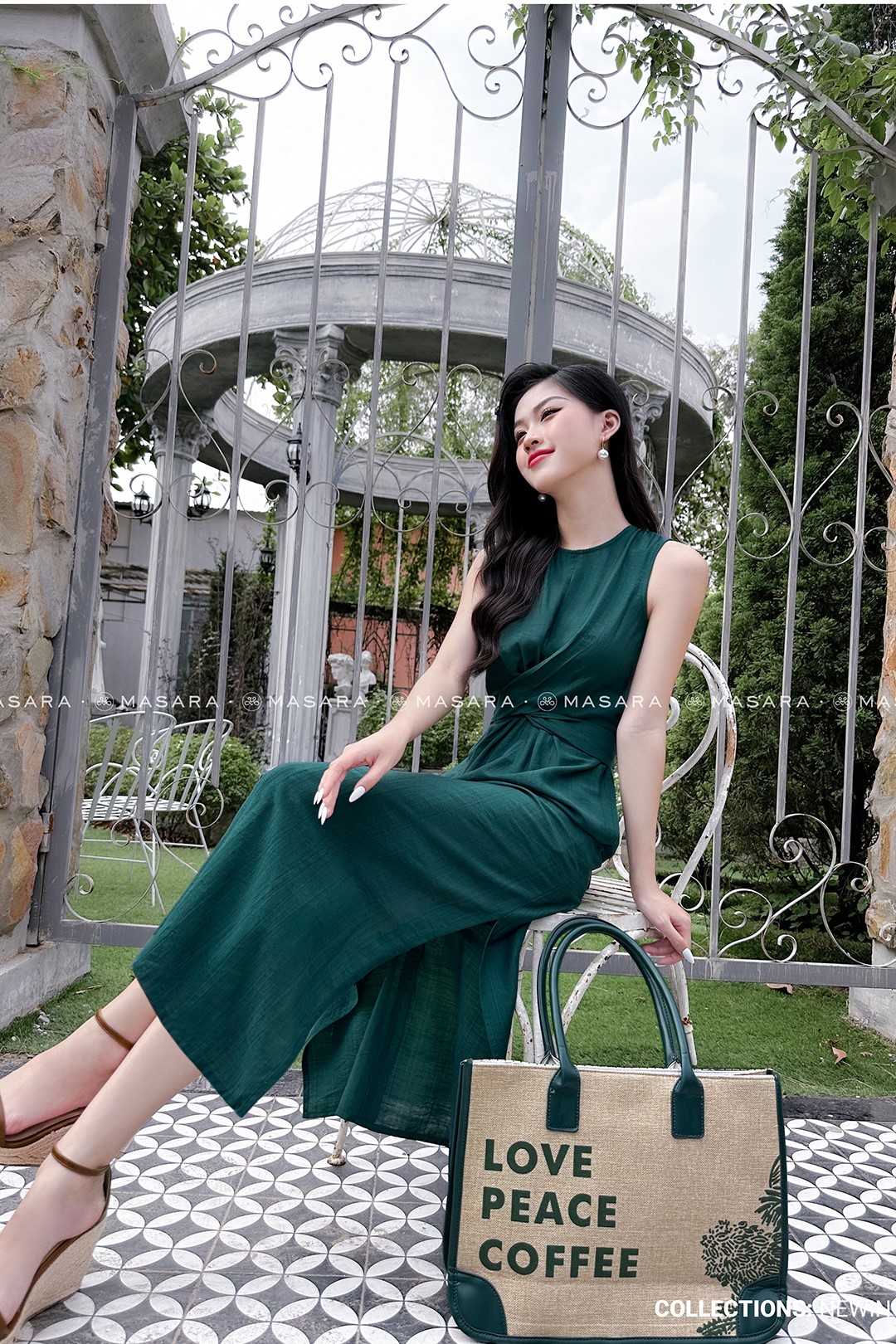 ĐẦM TẰM XƯỚC MỀM THẮT NƠ EO XANH NHÃN