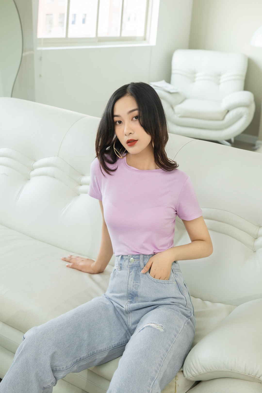 THUN VISSCO CỔ TRÒN MÀU TÍM