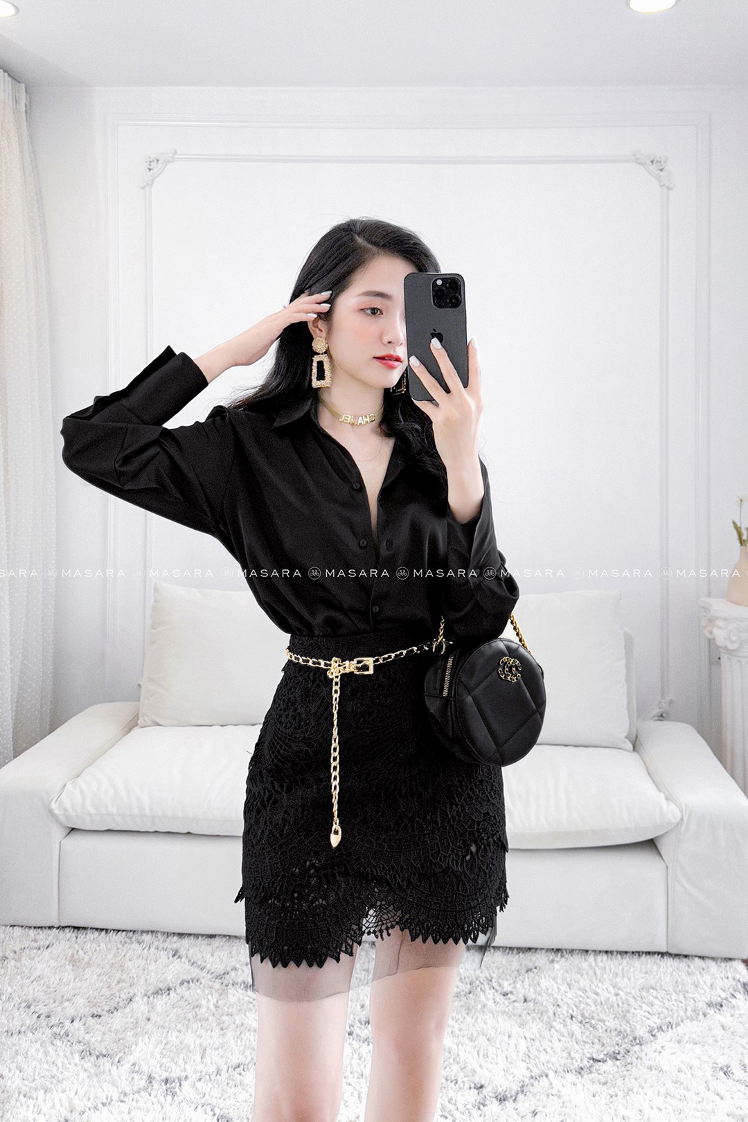 SƠ MI LỤA ĐEN FORM RỘNG