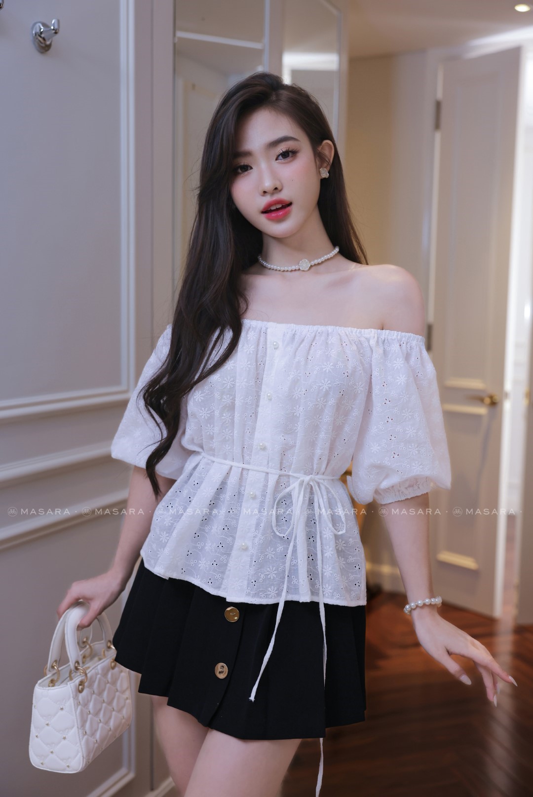 ÁO THÔ THÊU TRẮNG NHÍ TAY BỒNG
