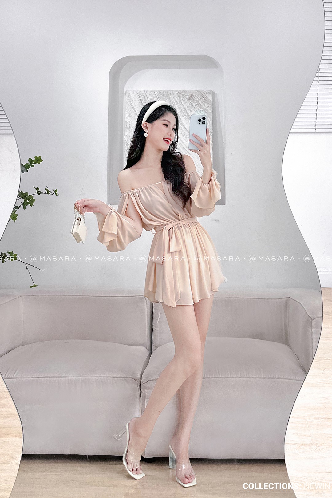 ÁO TẰM Ý NUDE TRỄ VAI + DÂY NƠ