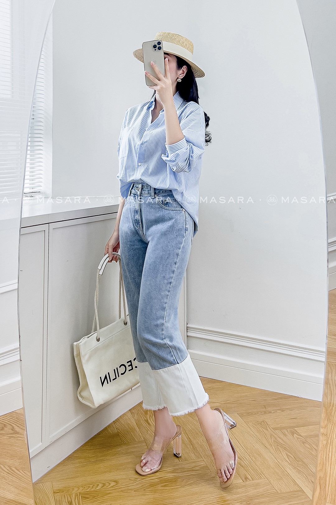 ÁO KẺ NHÍ XANH FORM RỘNG 1 TÚI