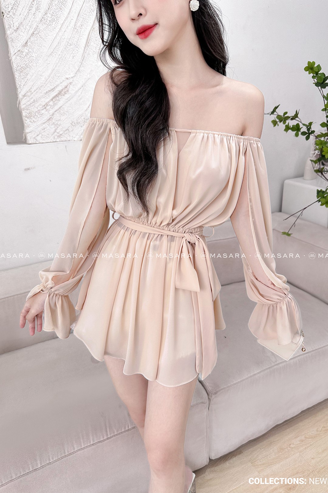 ÁO TẰM Ý NUDE TRỄ VAI + DÂY NƠ
