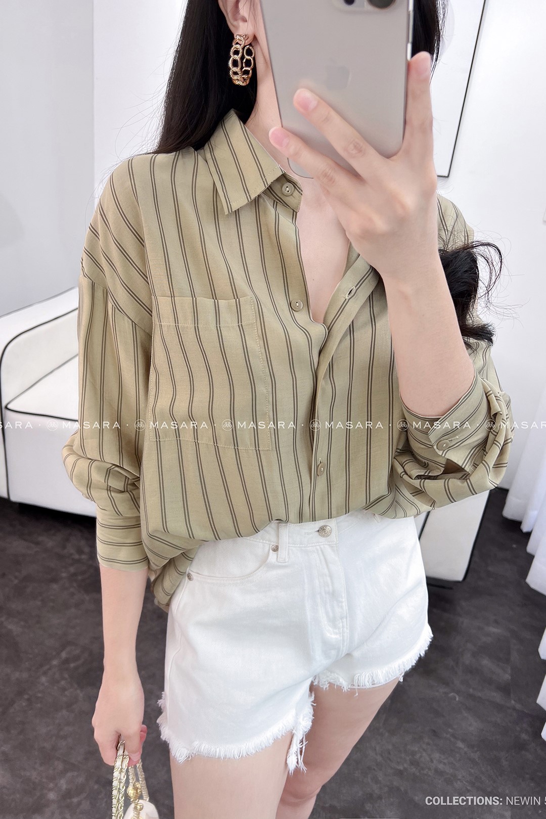 SƠ MI LỤA TƠ KẺ NÂU