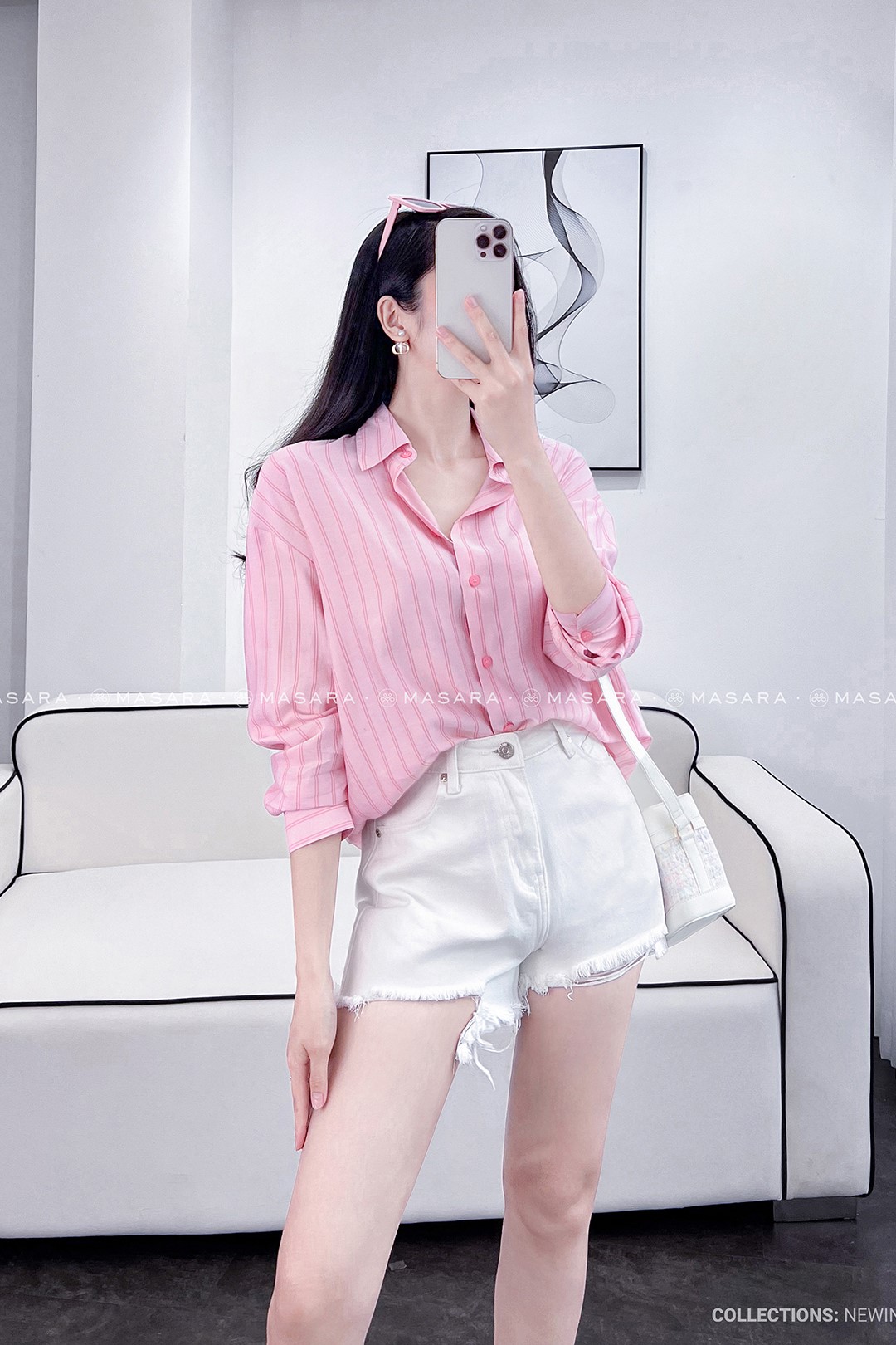 SƠ MI LỤA KẺ HỒNG