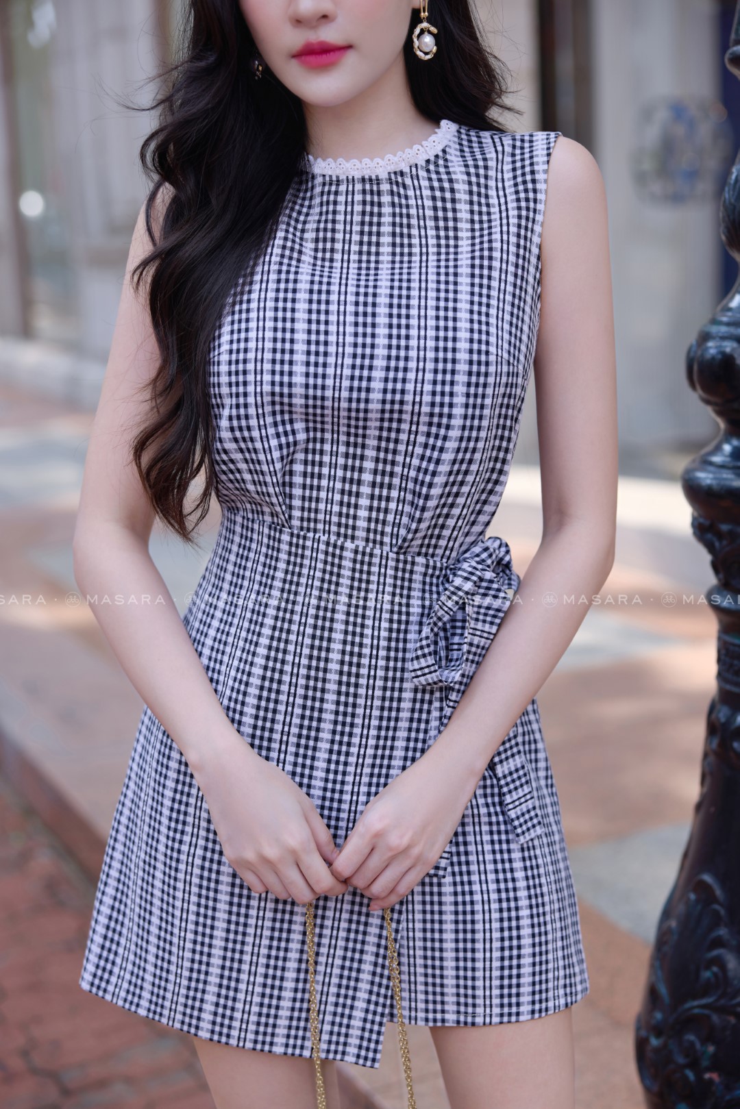 ĐẦM THÔ THÊU PHỐI REN TRẮNG ĐẮP XÉO