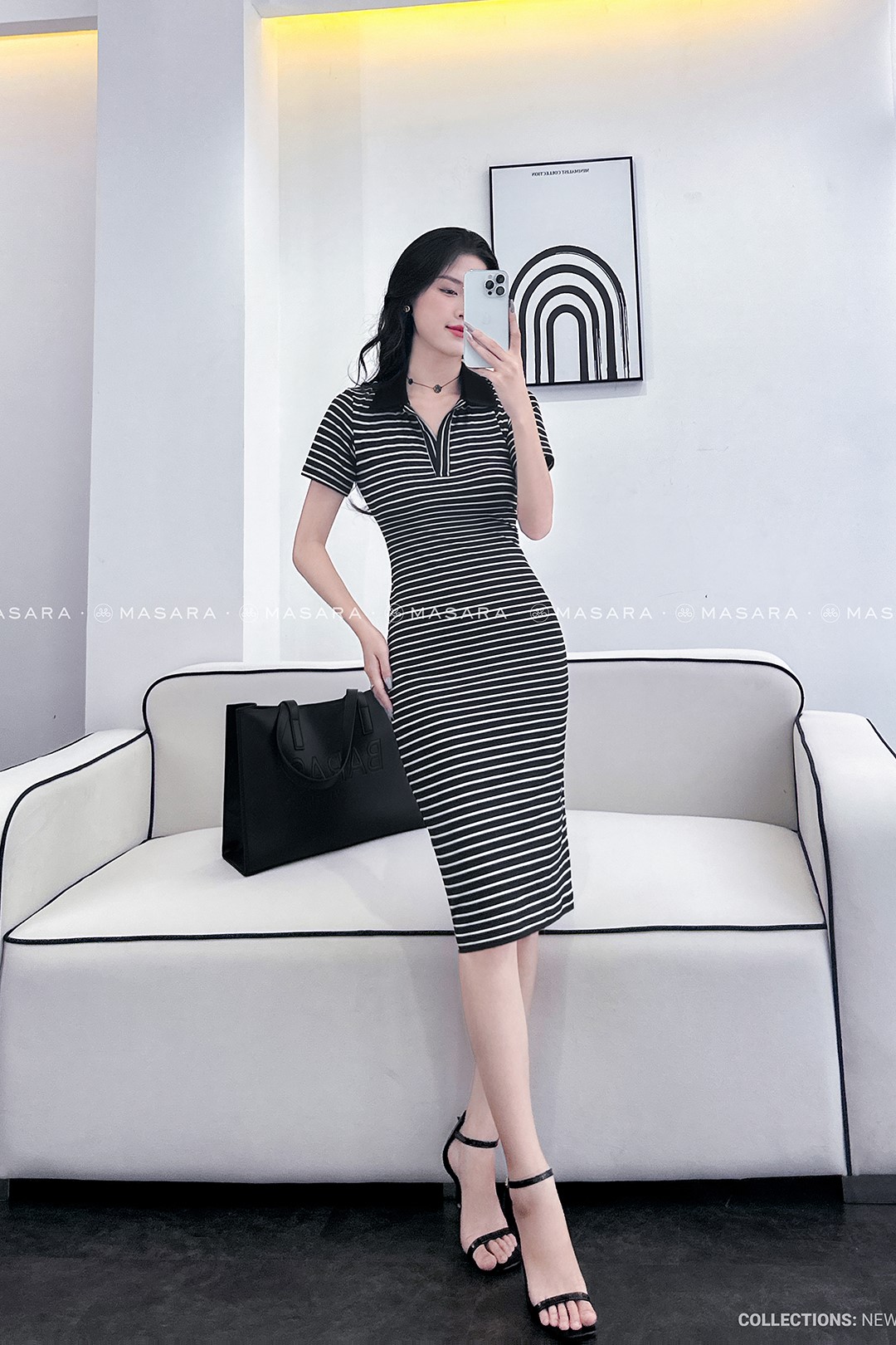 ĐẦM POLO THUN SỌC ĐEN