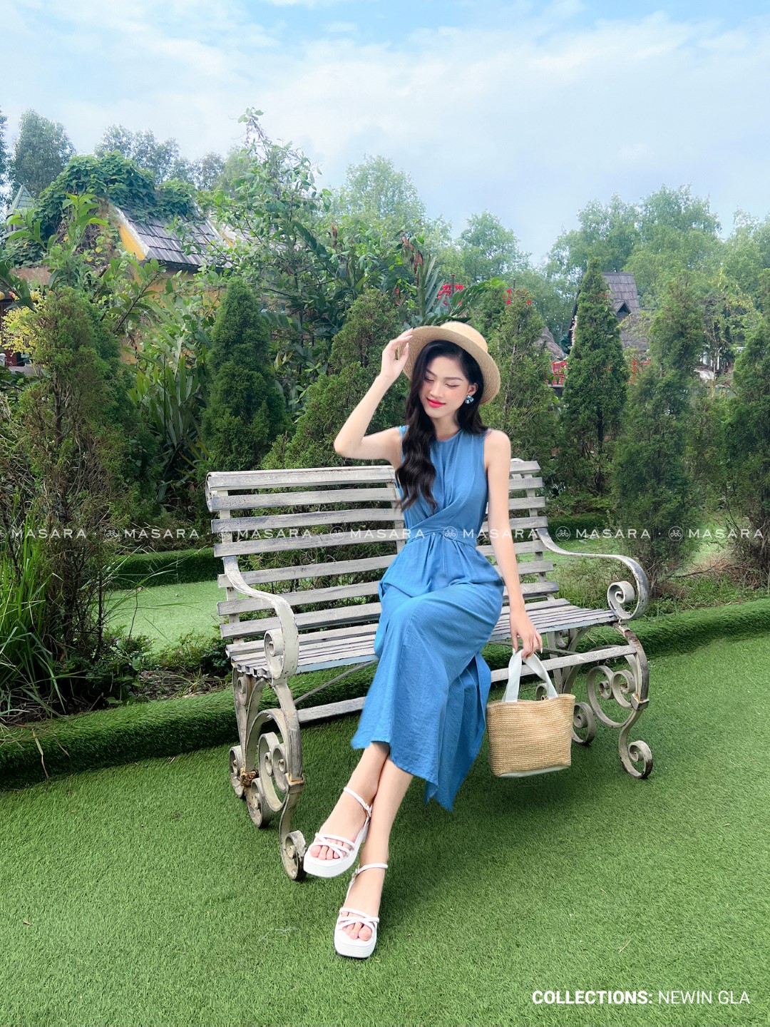 ĐẦM TẰM XƯỚC MỀM THẮT NƠ EO XANH DƯƠNG
