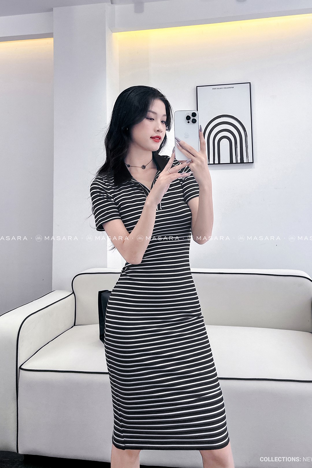 ĐẦM POLO THUN SỌC ĐEN
