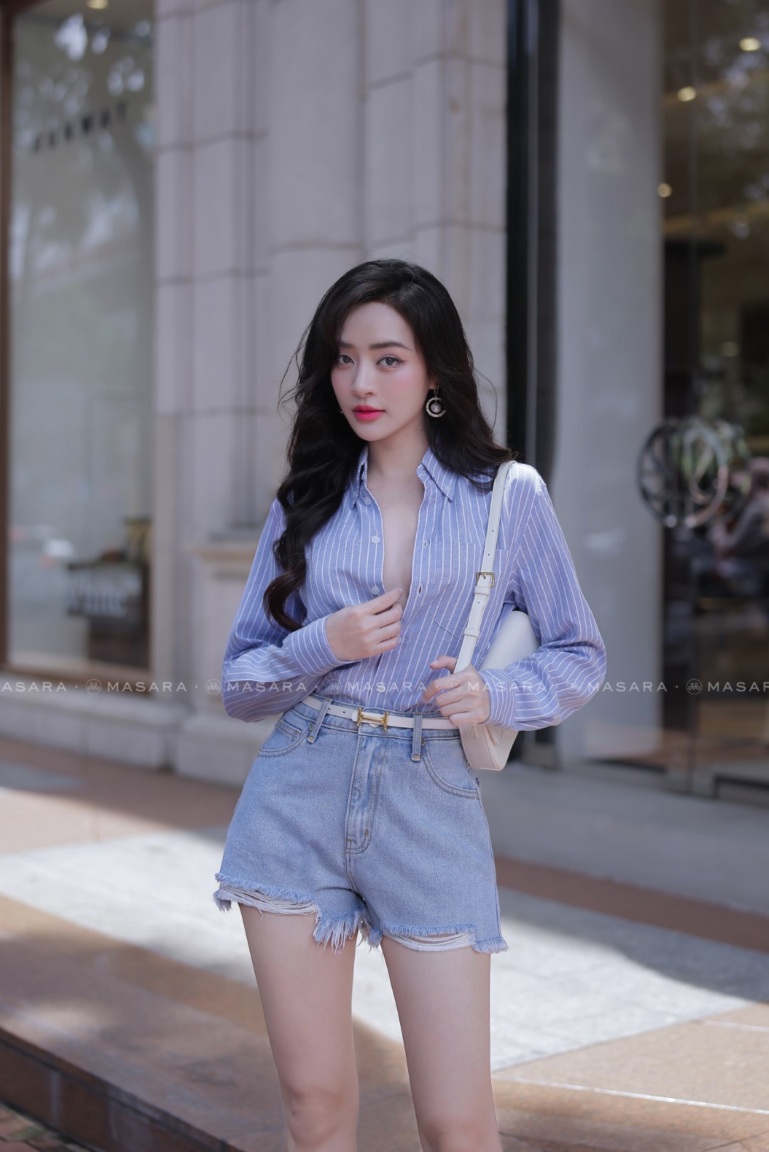 ÁO SƠ MI COTTON KẺ XANH TRẮNG TÚI V