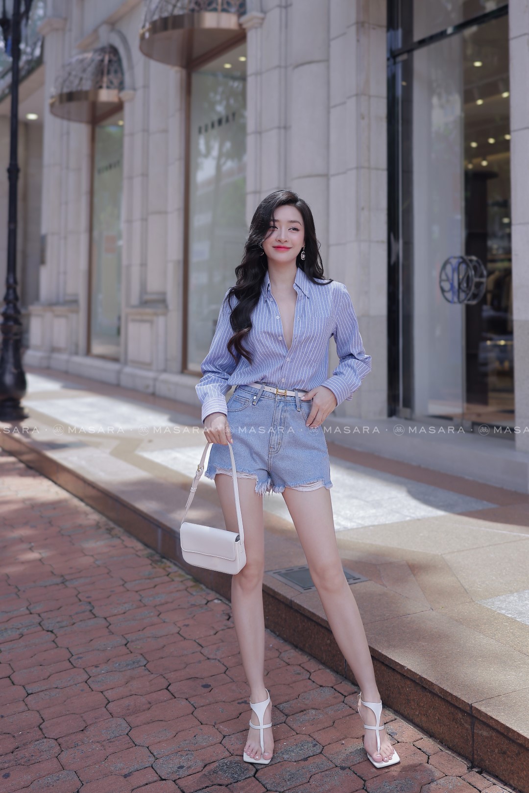 ÁO SƠ MI COTTON KẺ XANH TRẮNG TÚI V