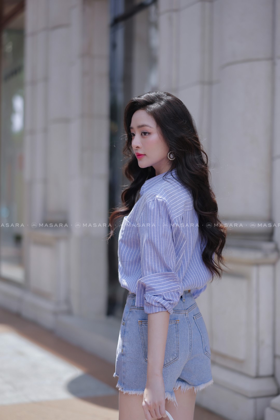 ÁO SƠ MI COTTON KẺ XANH TRẮNG TÚI V