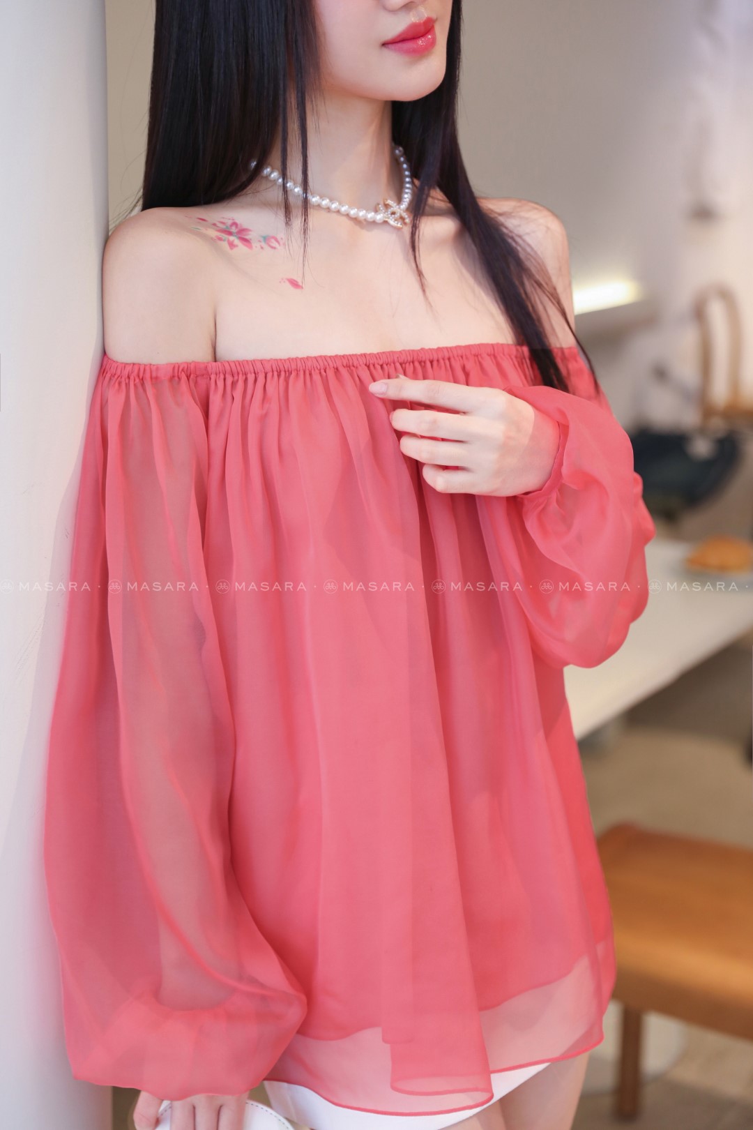 ÁO TRỄ VAI TƠ HỒNG CAM