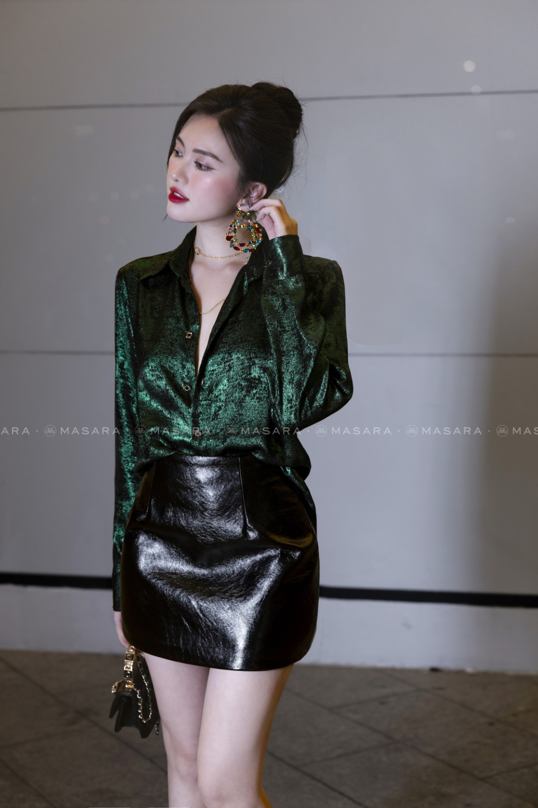 ÁO SƠ MI LỤA TƠ NHŨ XANH