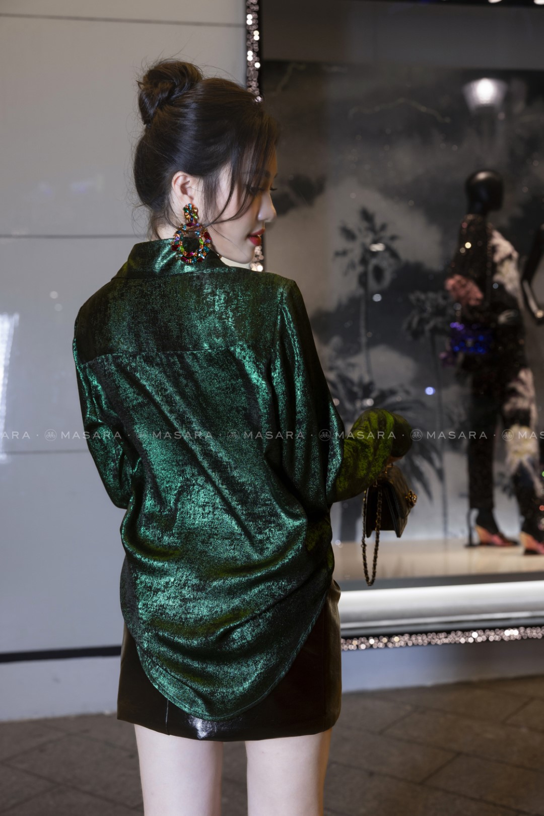 ÁO SƠ MI LỤA TƠ NHŨ XANH
