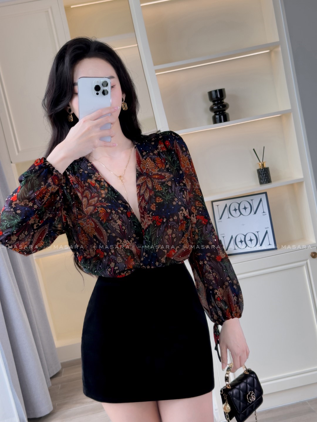 ÁO KIMONO HOA LÁ ĐEN