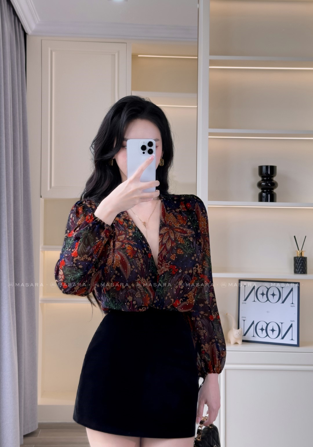 ÁO KIMONO HOA LÁ ĐEN