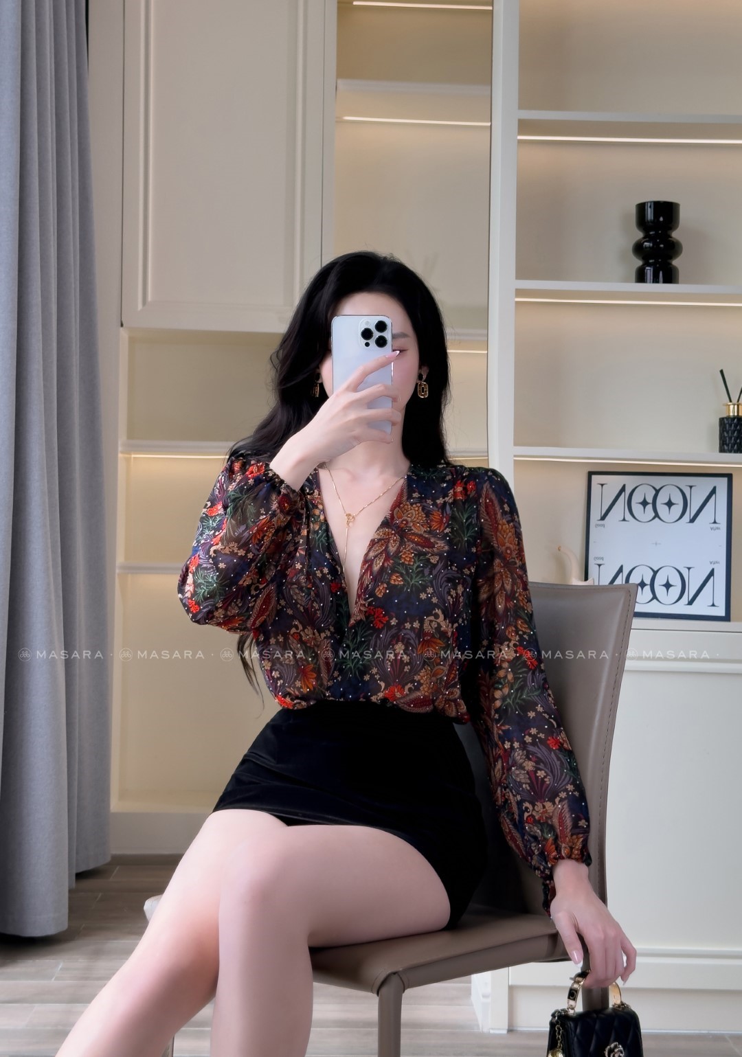 ÁO KIMONO HOA LÁ ĐEN