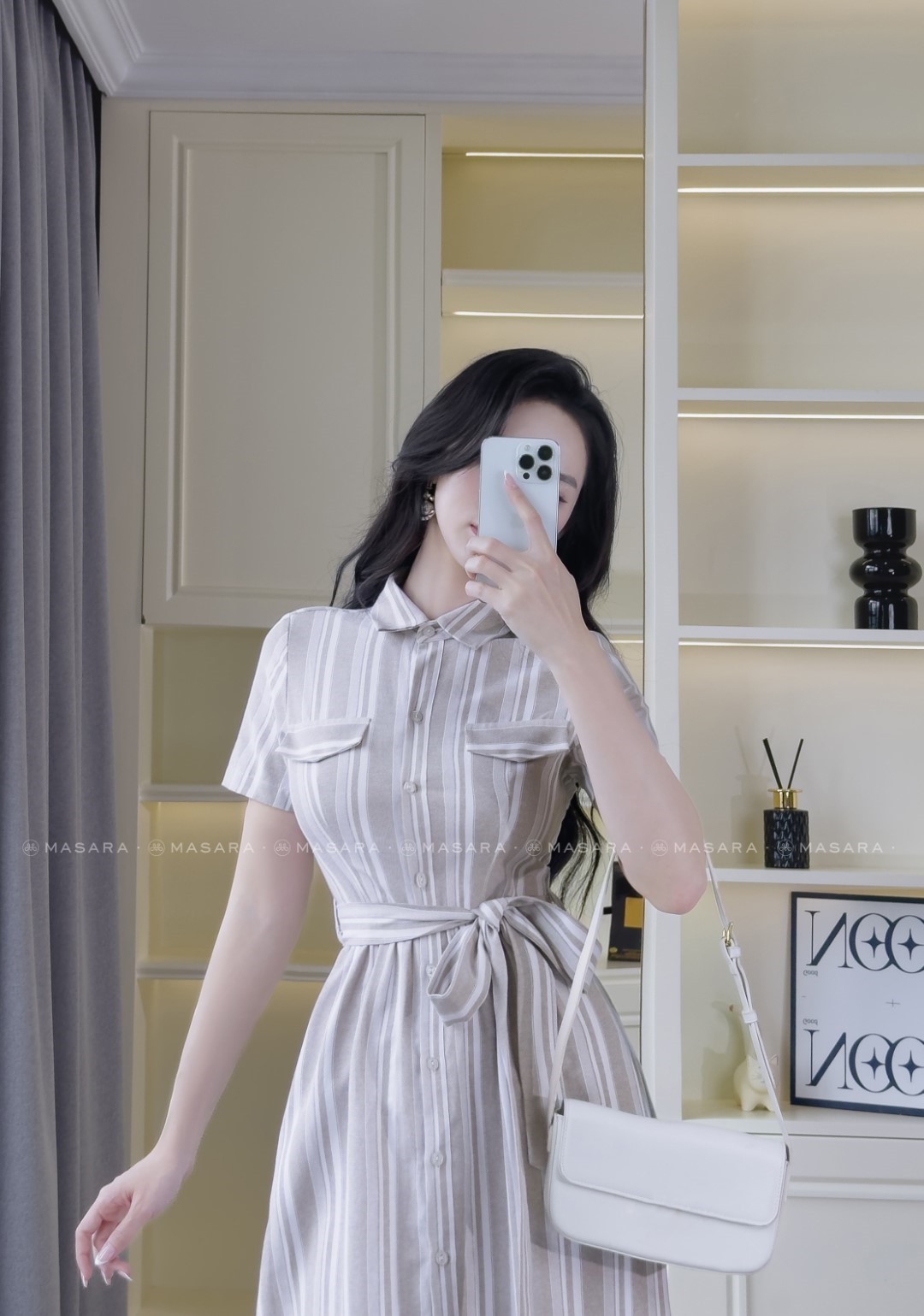 ĐẦM KẺ XÁM THẮT EO
