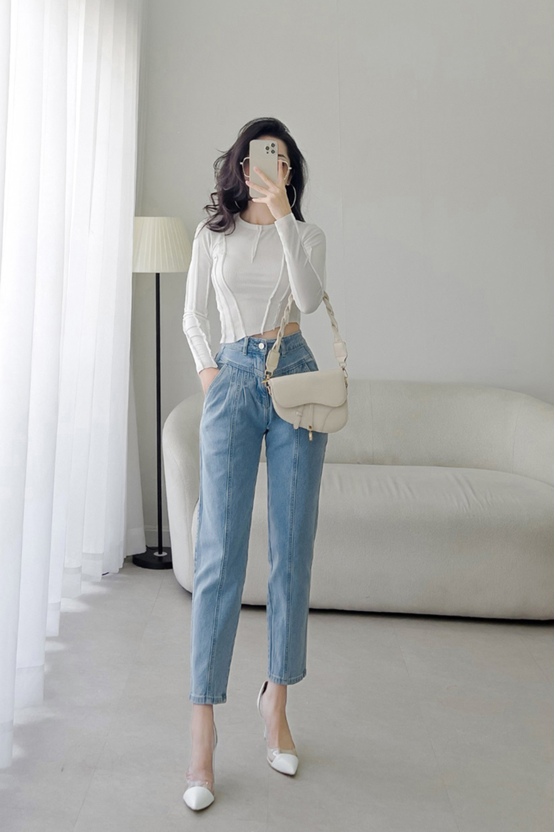 QUẦN JEAN TÚI XÉO XẾP LY XANH NHẠT