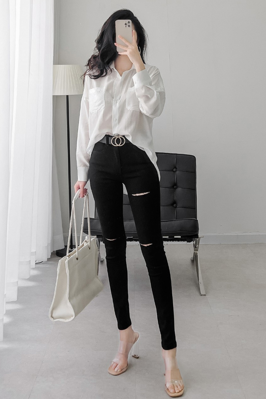 QUẦN JEAN SKINNY RÁCH ĐÙI ĐEN