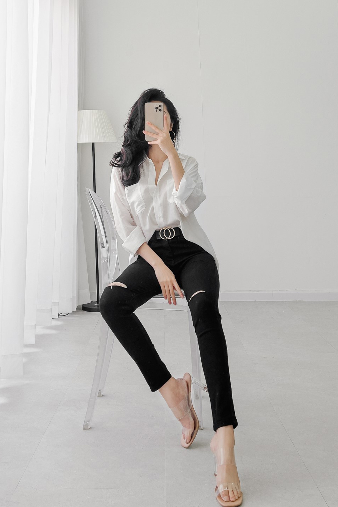 QUẦN JEAN SKINNY RÁCH ĐÙI ĐEN