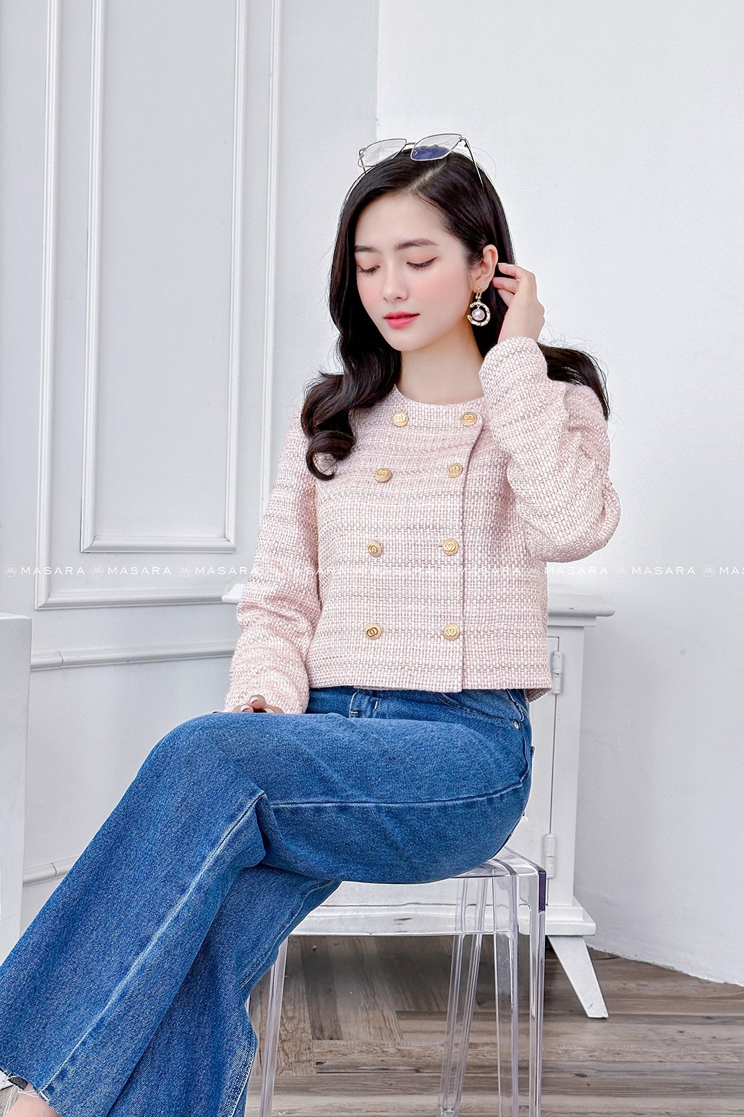 ÁO VEST 2 HÀNG NÚT MÀU HỒNG NHẠT