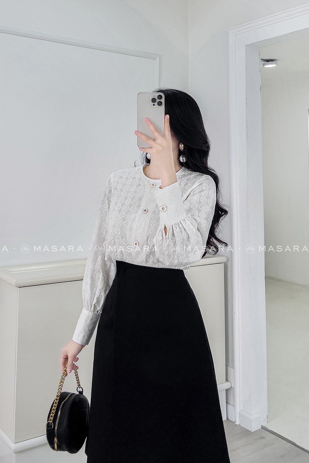 Chân váy đen dáng chữ A có túi CV02-34 | Thời trang công sở K&K Fashion