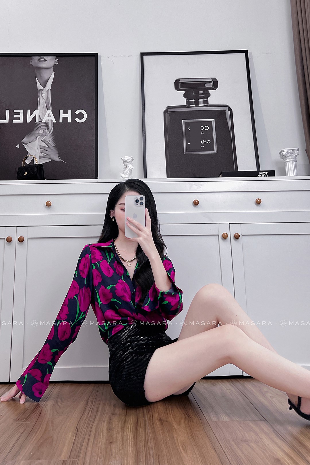 SƠ MI LỤA HOA TULIP  TÍM