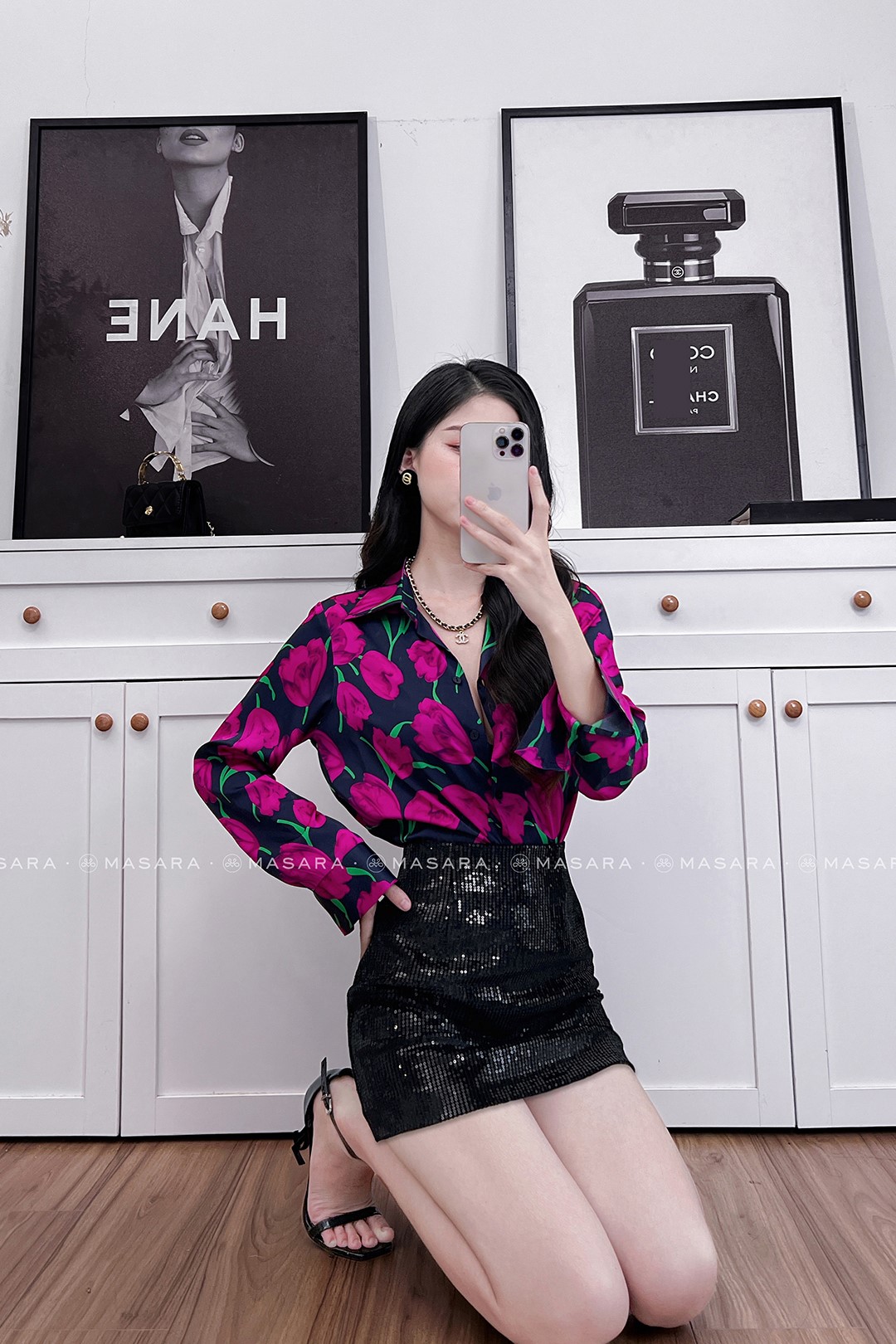 SƠ MI LỤA HOA TULIP  TÍM