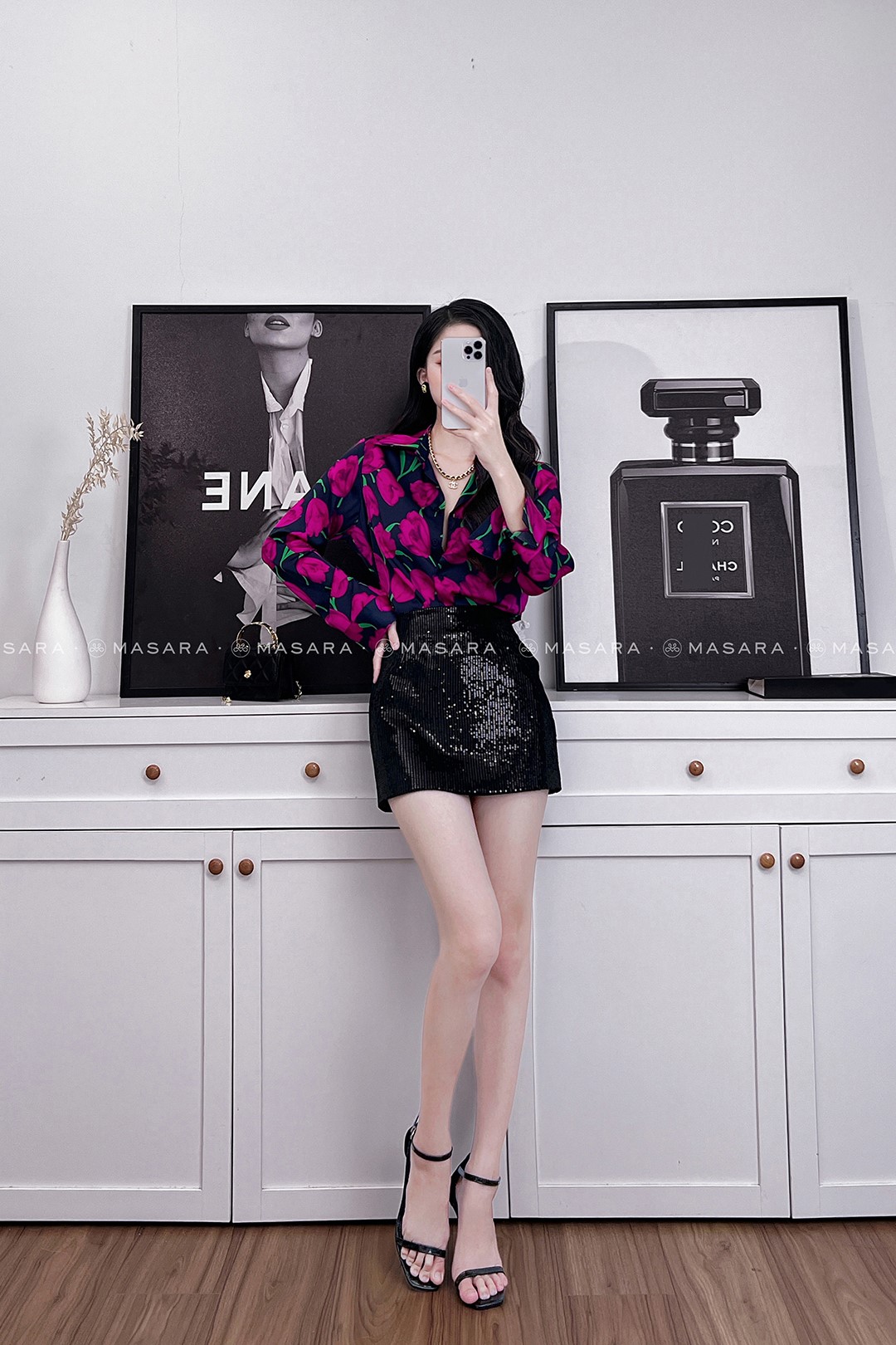 SƠ MI LỤA HOA TULIP  TÍM