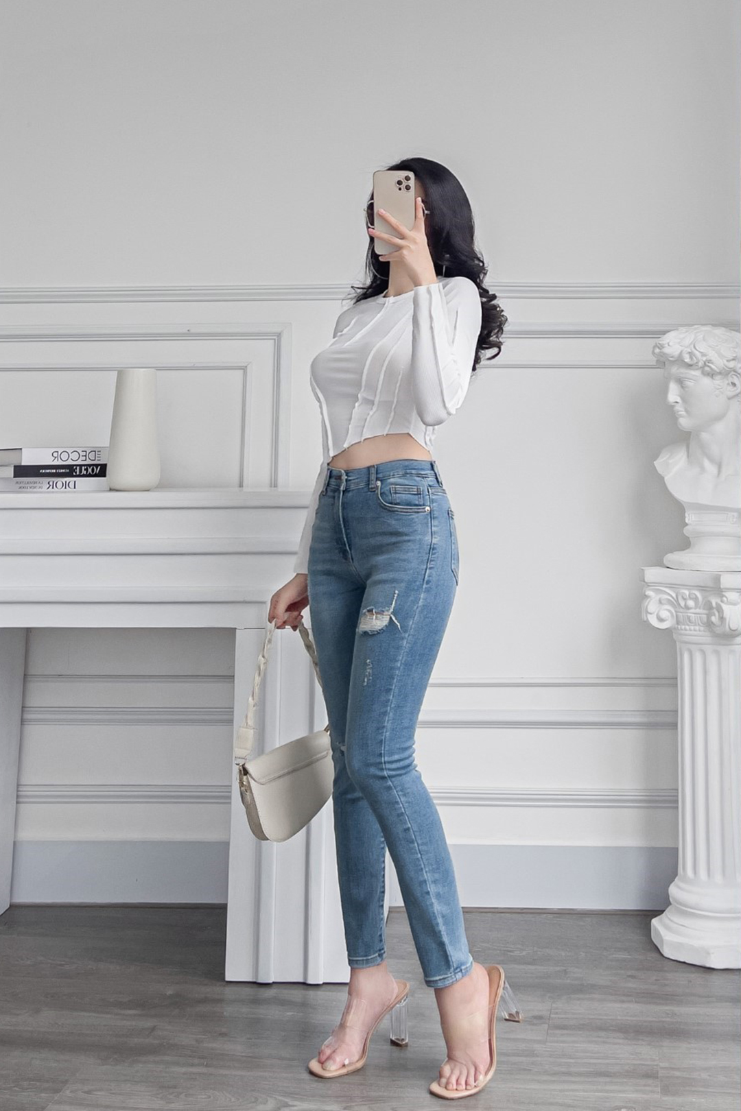 QUẦN JEAN SKINNY XƯỚC ĐÙI XANH NHẠT