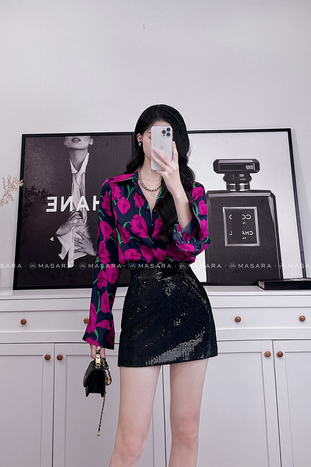 SƠ MI LỤA HOA TULIP  TÍM