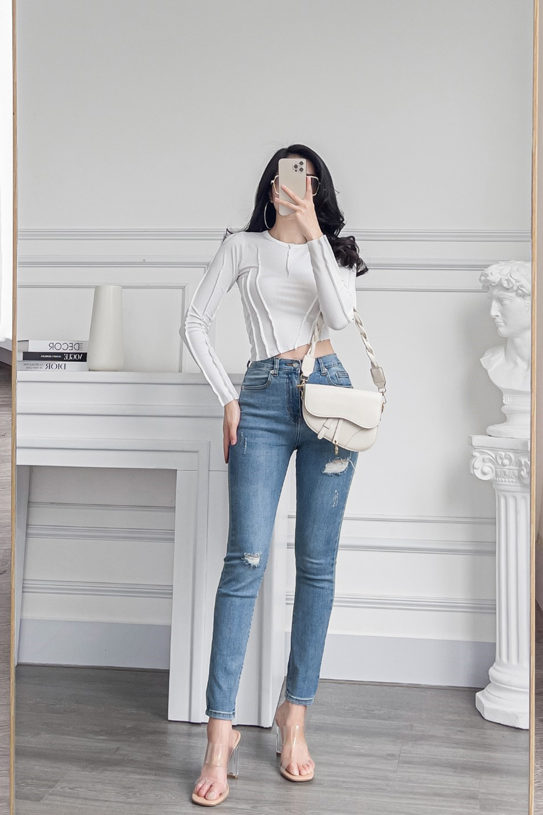 QUẦN JEAN SKINNY XƯỚC ĐÙI XANH NHẠT