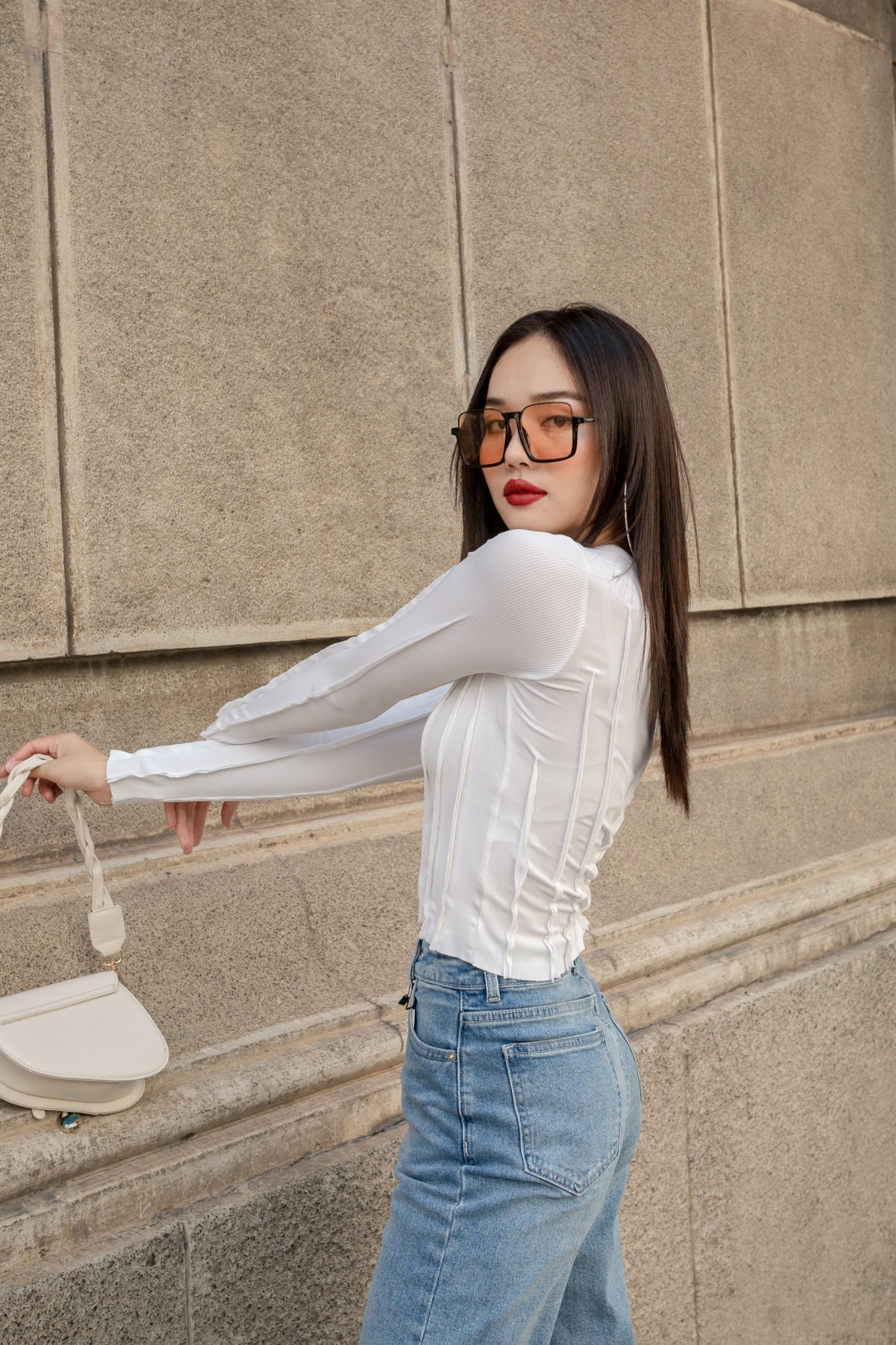 QUẦN JEAN SUÔNG LẬT LINE XANH NHẠT