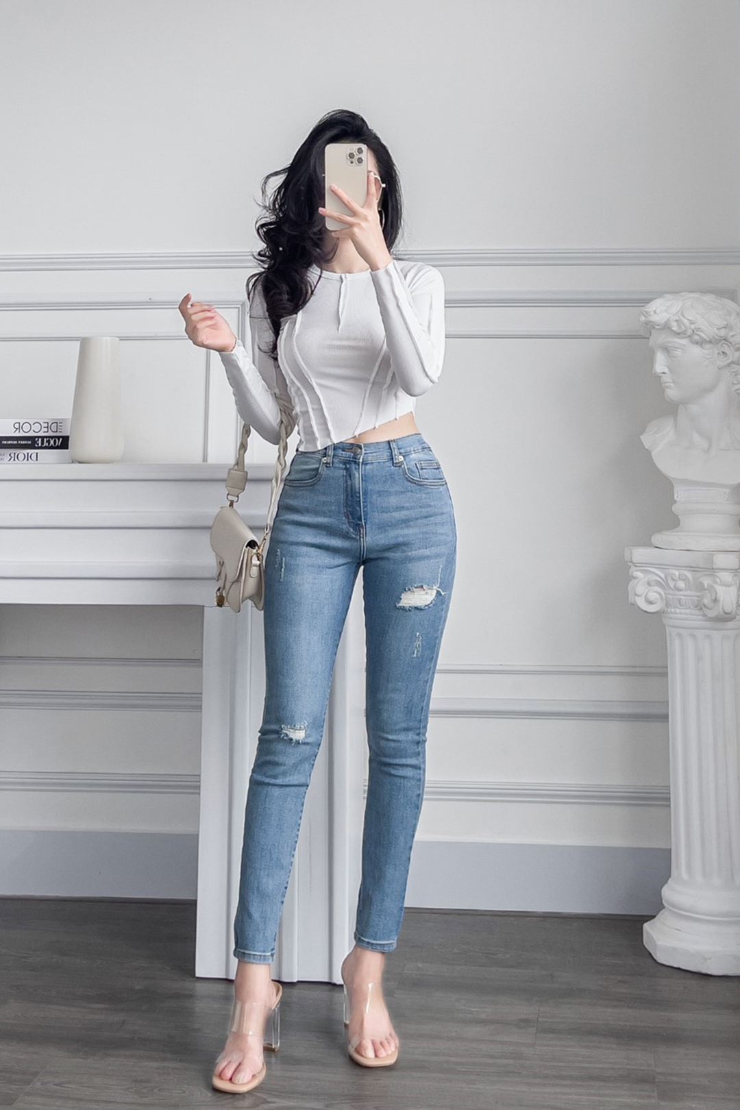 QUẦN JEAN SKINNY XƯỚC ĐÙI XANH NHẠT