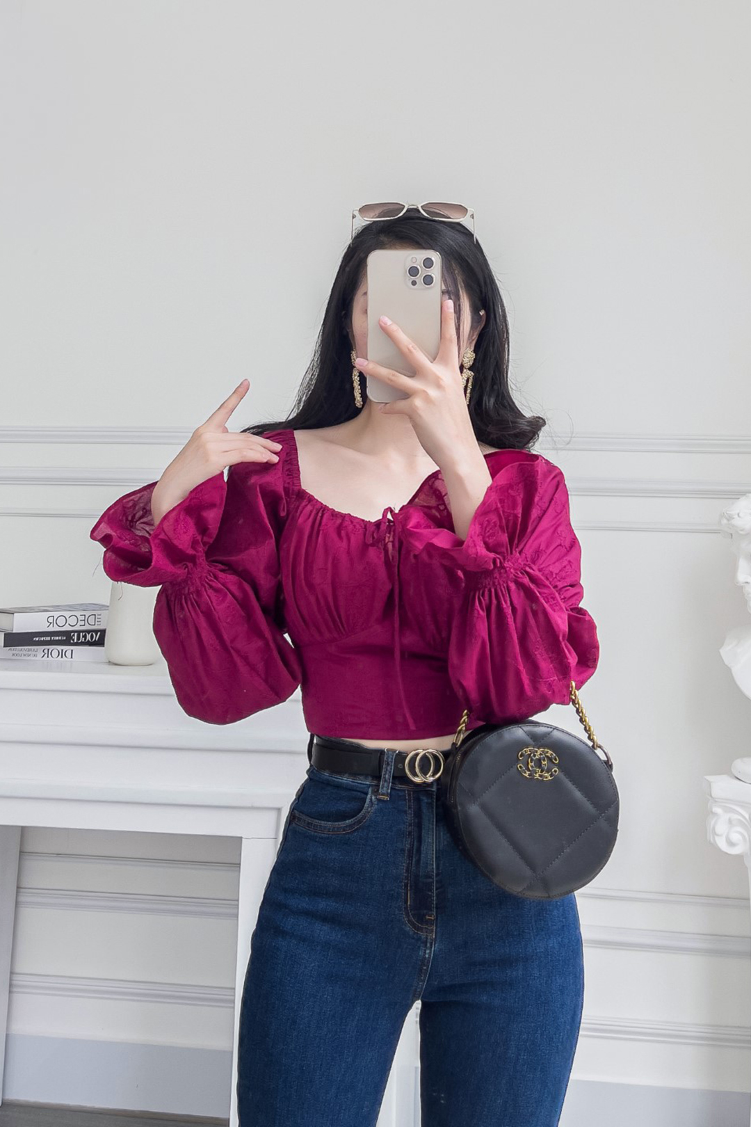 ÁO COTTON THÊU TAY BỒNG TÍM ĐỎ