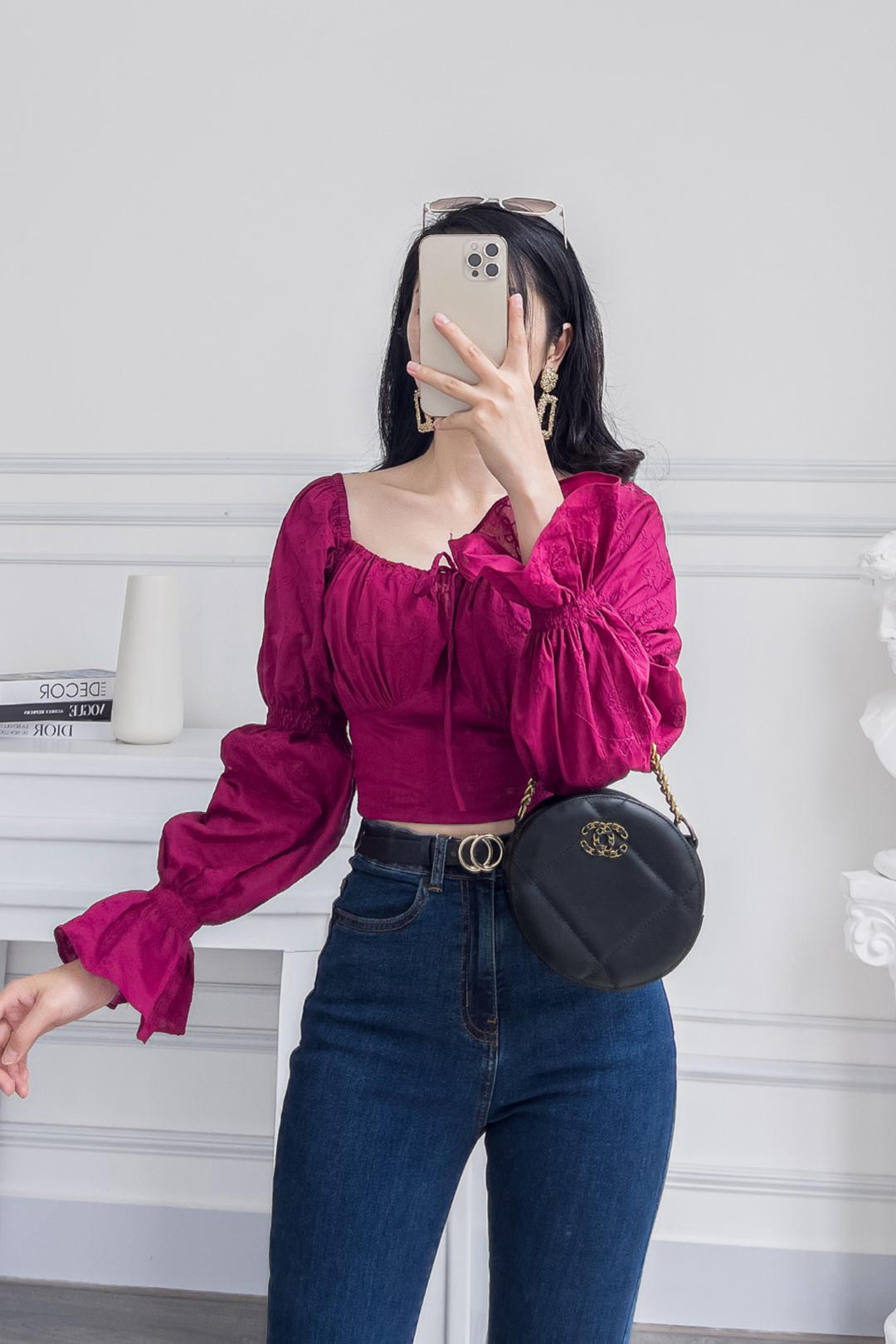 ÁO COTTON THÊU TAY BỒNG TÍM ĐỎ