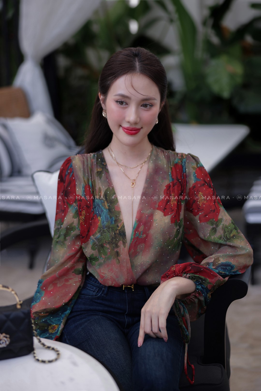 ÁO KIMONO TƠ GÂN MỀM HOA ĐỎ ĐẬM