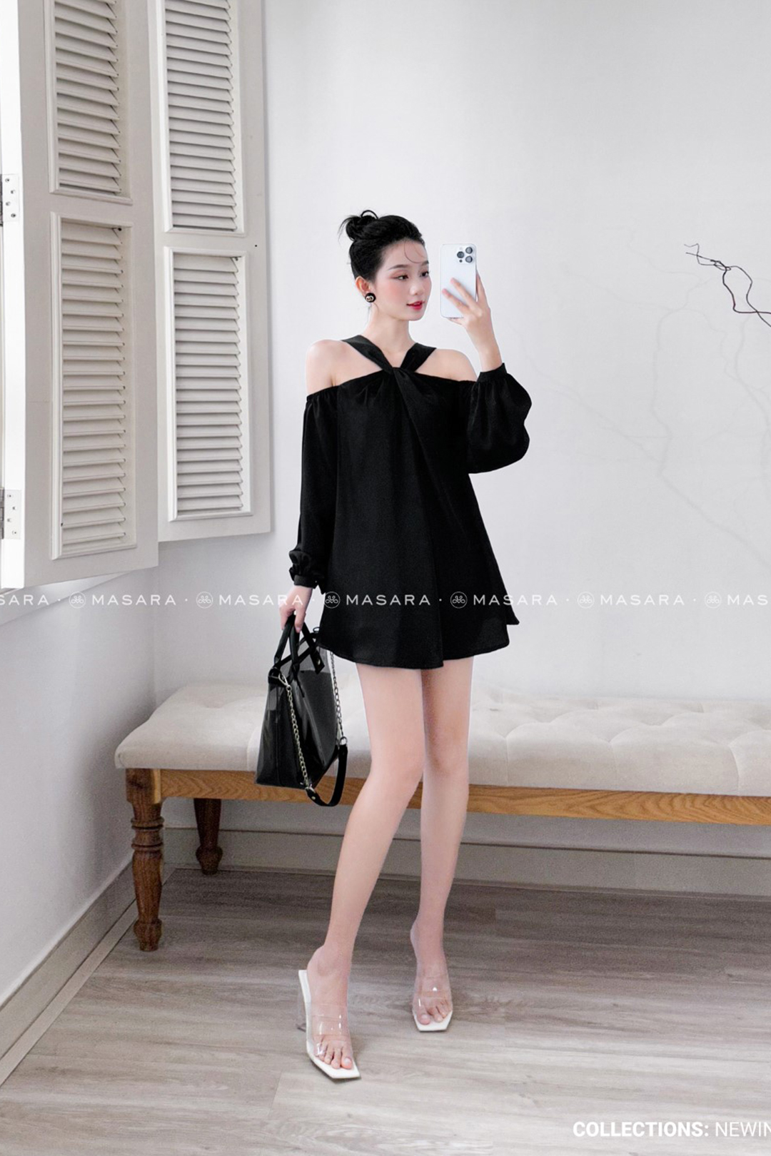 ÁO LỤA YẾM ĐEN DÁNG DÀI