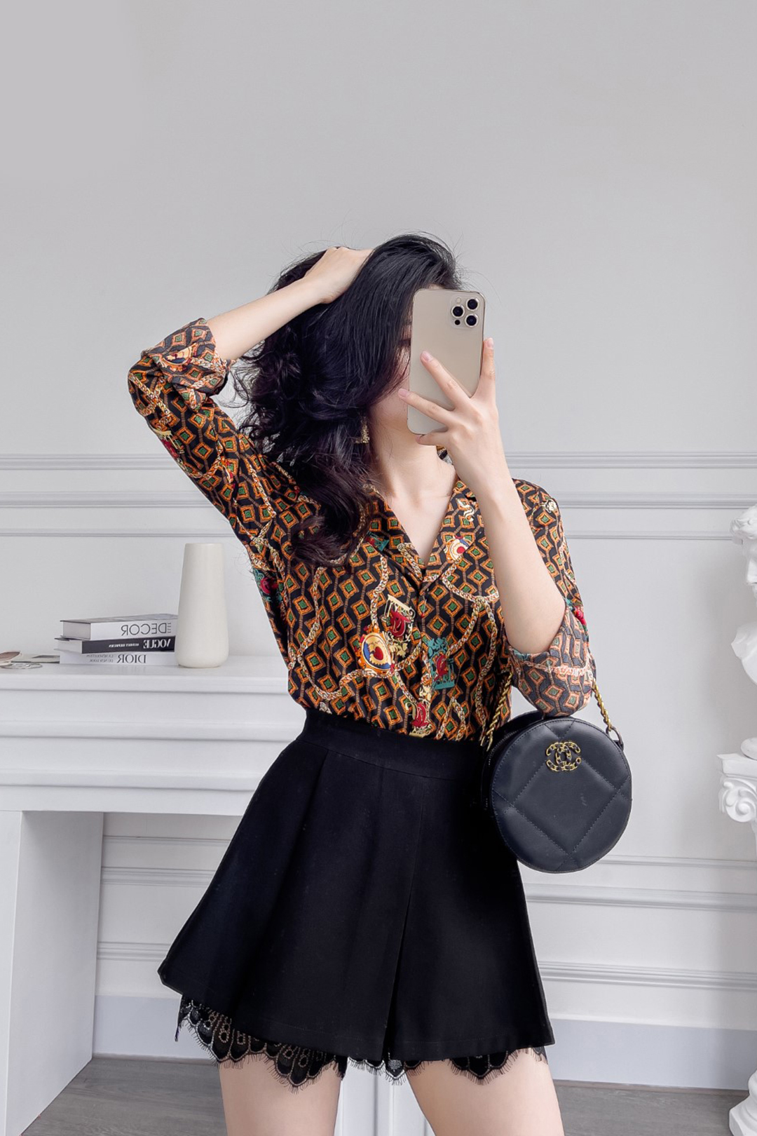 SƠ MI LỤA DANTON MÓC XÍCH NÂU