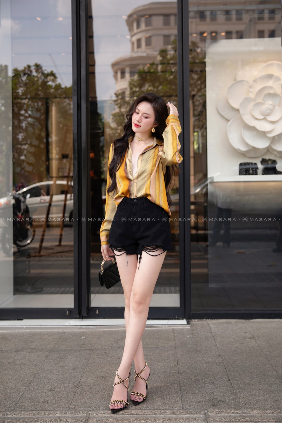 SƠ MI LỤA TRƯỢT KẺ SỌC VÀNG