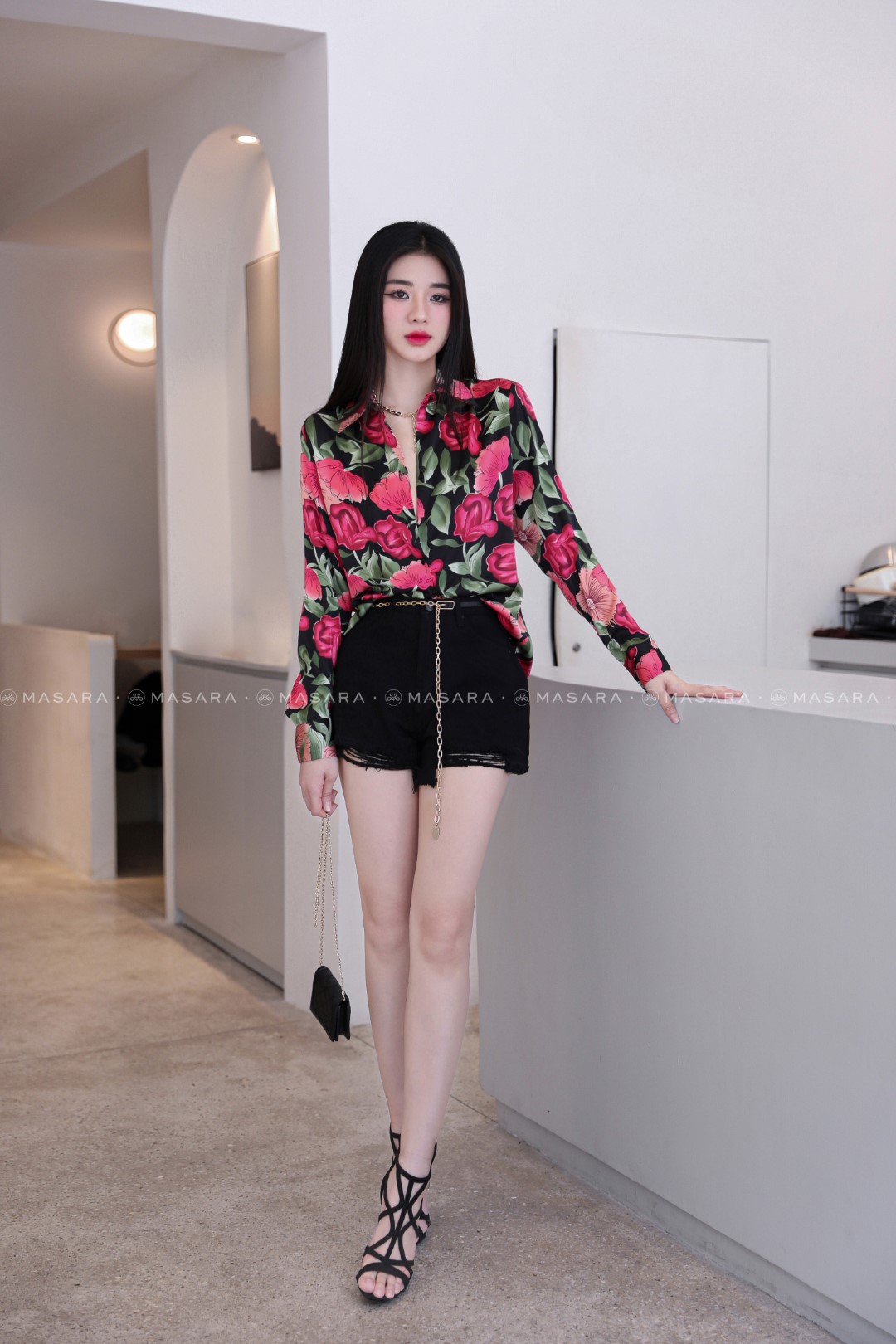 ÁO SƠ MI LỤA HOA CÁT TƯỜNG ĐỎ