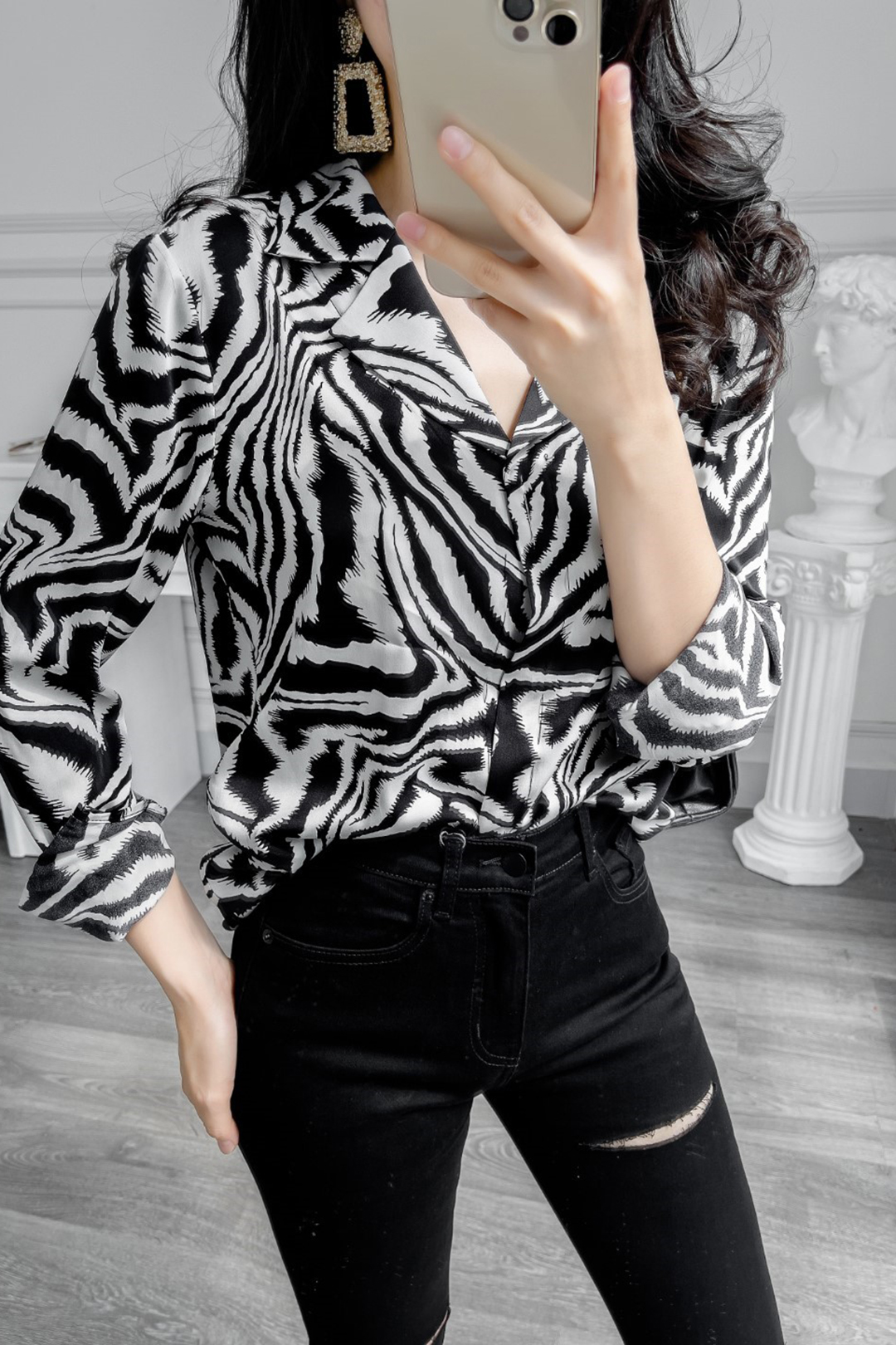 SƠ MI LỤA NGỰA VẰN CỔ DAN-TON