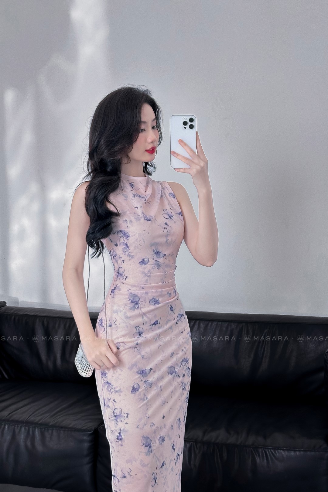 ĐẦM THUN LƯỚI HỒNG NHÚNG EO (M)