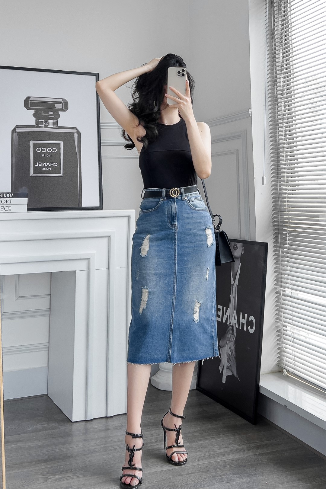 Chân váy công sở jean dài bò xẻ tả chất đẹp thời trang LAGI VN56 - Chân váy  | ThờiTrangNữ.vn