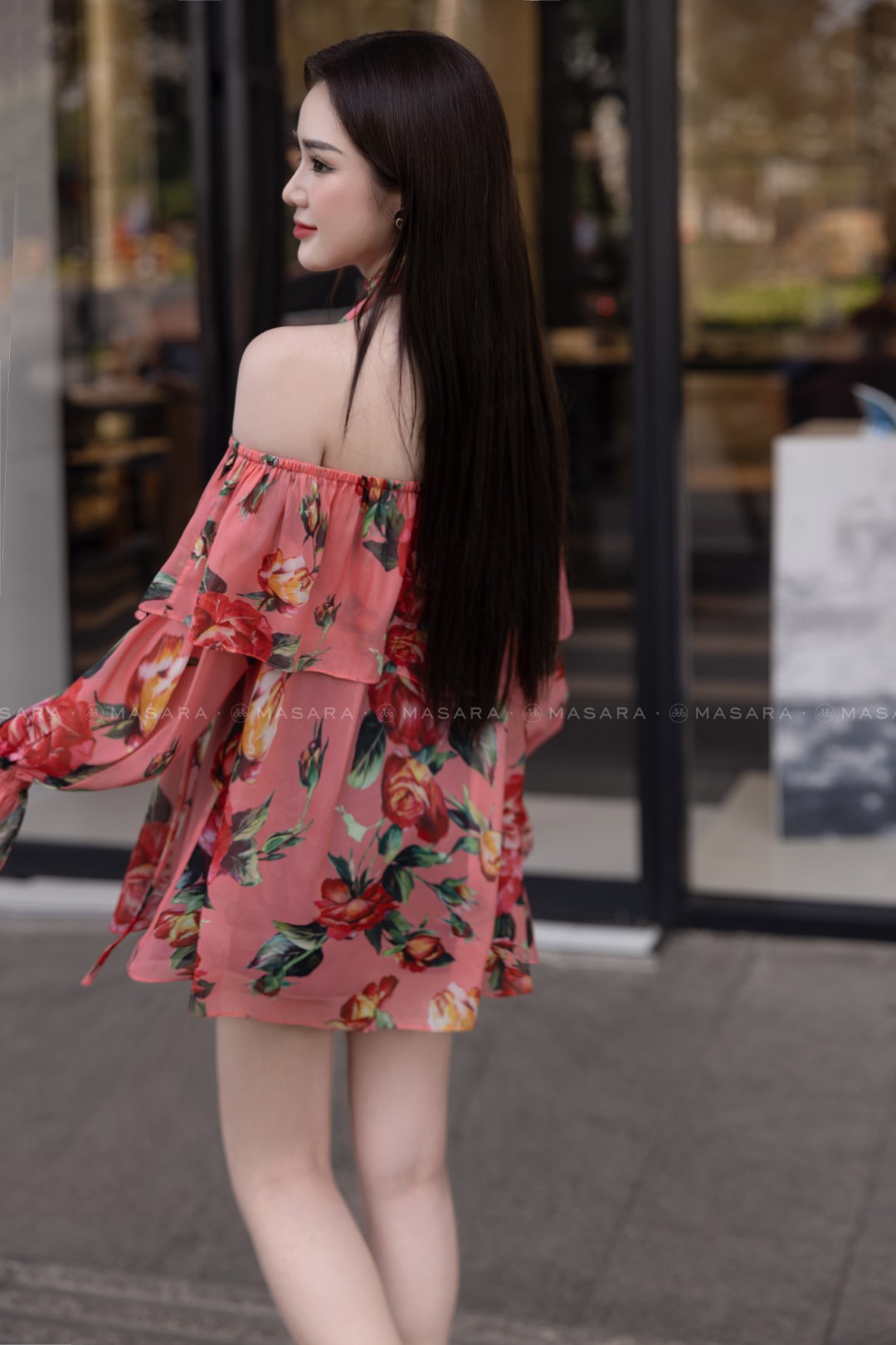 ÁO TƠ HOA HỒNG ĐÀO TRỄ VAI