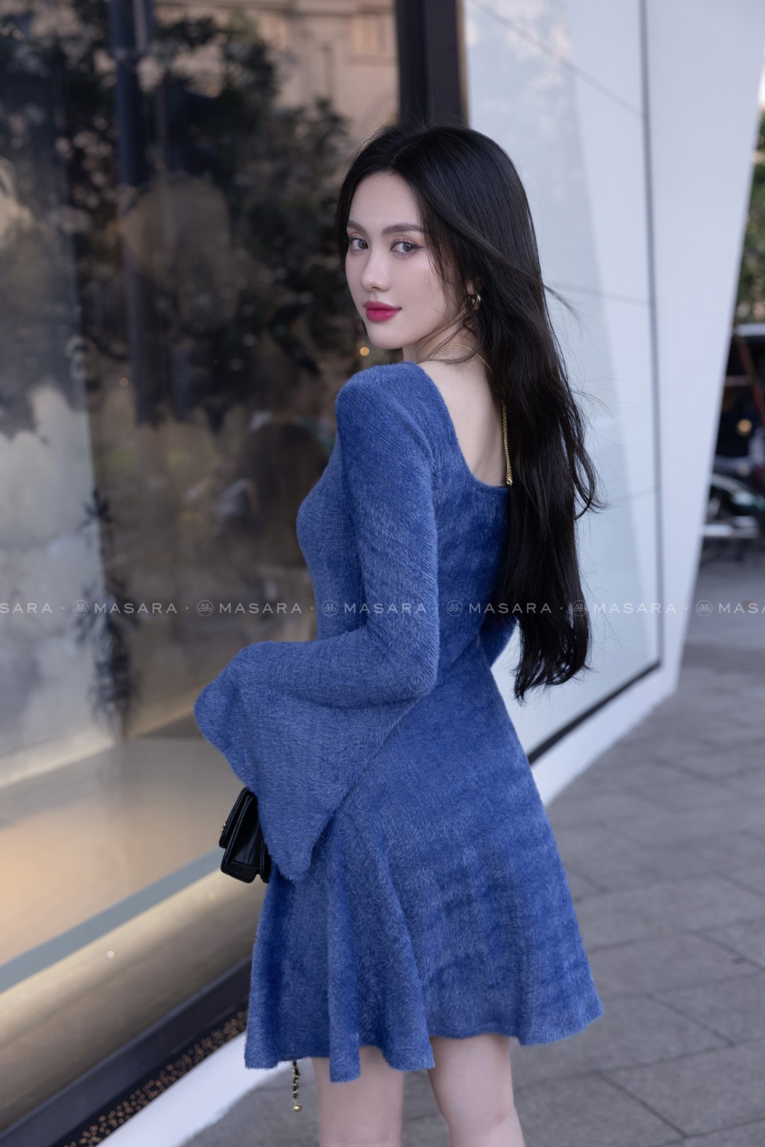 ĐẦM THUN LÔNG TAY LOE XANH DƯƠNG