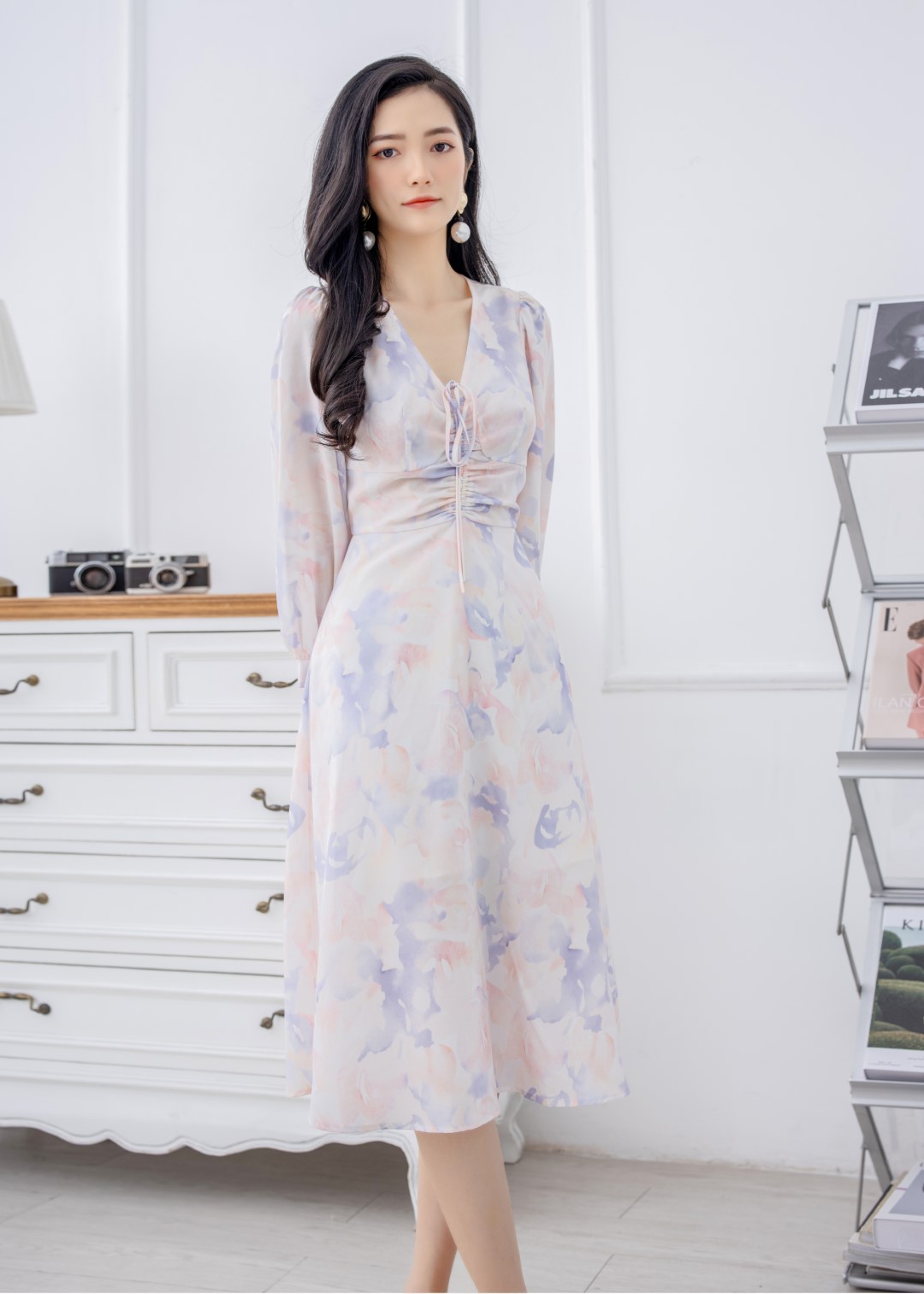 ĐẦM HOẠ TIẾT TÍM HỒNG NHÚN NGỰC