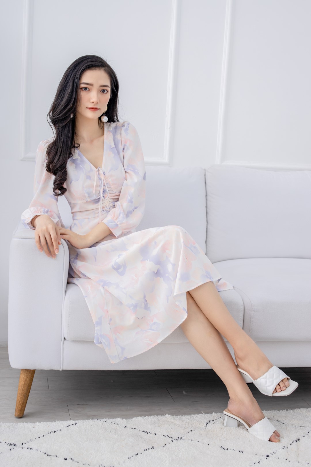 ĐẦM HOẠ TIẾT TÍM HỒNG NHÚN NGỰC
